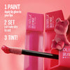 OLIBOLLA lip tint wand in a pink application-step graphic