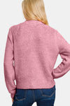 Zenana light rose button-down sweater cardigan, back view