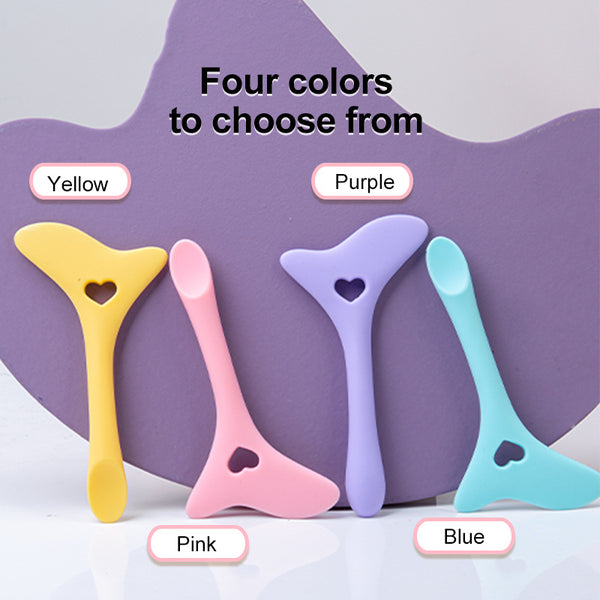 Yellow, pink, purple and blue curved makeup guides with heart-shaped cutouts
