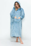 Double Take Full Size Pocketed Hooded Midi Lounge Dress