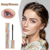 Multicolored mascara tube and wand beside a model and eye close-up