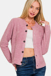 Zenana light rose button-down sweater cardigan, open front view