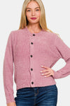 Zenana light rose button-down sweater cardigan, closed front view