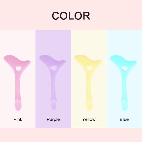 Pink, purple, yellow and blue makeup guides displayed in a row