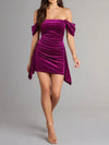 Purple fitted mini dress, front view