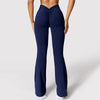 Navy flared leggings, back view