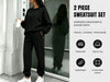 Graphic showing a black two-piece sweatshirt and jogger set