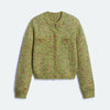 Green round-neck button-front knit cardigan