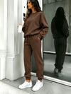 Brown crewneck sweatshirt and matching joggers