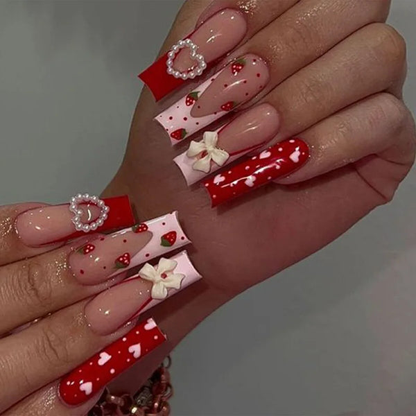 24pcs Artifical Bails With Glue Fake Nail Tips With Design Detachable Press On Nails Long Fake Nail Finished Nail Piece Sticker