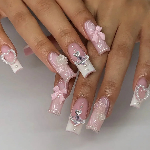 24pcs Artifical Bails With Glue Fake Nail Tips With Design Detachable Press On Nails Long Fake Nail Finished Nail Piece Sticker