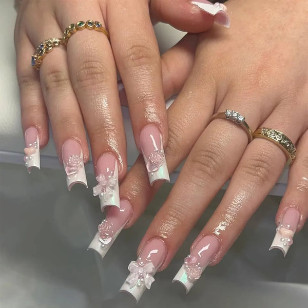 24pcs Artifical Bails With Glue Fake Nail Tips With Design Detachable Press On Nails Long Fake Nail Finished Nail Piece Sticker