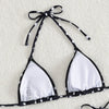 Inside of the triangle bikini top and neck ties