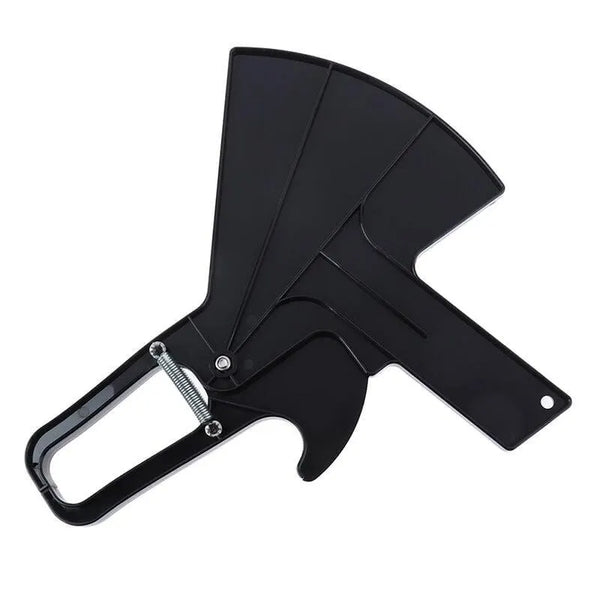 Rear view of a black handheld skinfold caliper