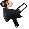 Black handheld skinfold caliper with an inset measuring demonstration