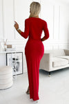 Women's Glitter Maxi Dress with Envelope Neckline and Leg Slit – Elegant Evening Wear
