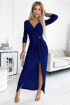 Women's Glitter Maxi Dress with Envelope Neckline and Leg Slit – Elegant Evening Wear