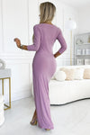 Women's Glitter Maxi Dress with Envelope Neckline and Leg Slit – Elegant Evening Wear