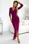 Women's Glitter Maxi Dress with Envelope Neckline and Leg Slit – Elegant Evening Wear