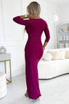 Women's Glitter Maxi Dress with Envelope Neckline and Leg Slit – Elegant Evening Wear