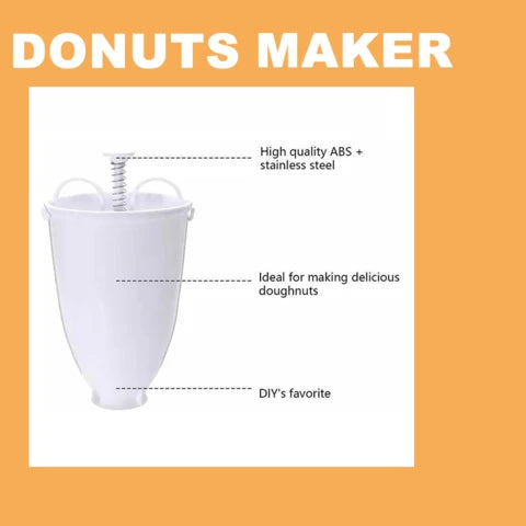White tapered donut batter dispenser with a top plunger