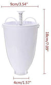 Donut batter dispenser dimension diagram labeled 18 cm high and 9 cm wide