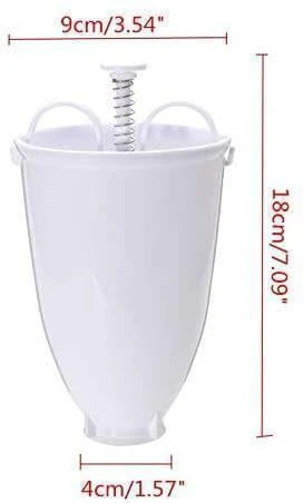 Donut batter dispenser dimension diagram labeled 18 cm high and 9 cm wide