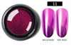 Magenta chrome-effect nail pigment shade 11 with black-base and red-base samples