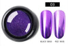 Purple chrome-effect nail pigment shade 03 with black-base and red-base samples