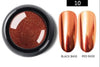 Copper chrome-effect nail pigment shade 10 with black-base and red-base samples