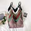 V-neck ribbed bralettes shown in several color options