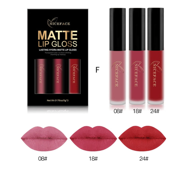 Nice Face lip-color group F with three pink and red lip examples