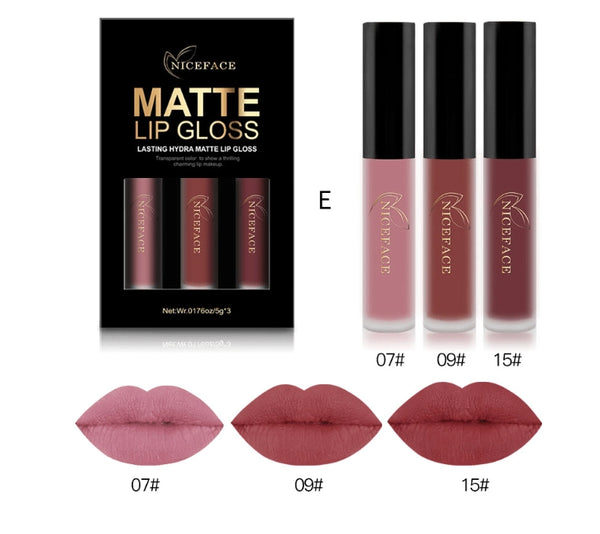 Nice Face lip-color group E with three pink and red lip examples
