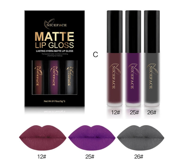 Nice Face lip-color group C with plum, purple and gray lip examples