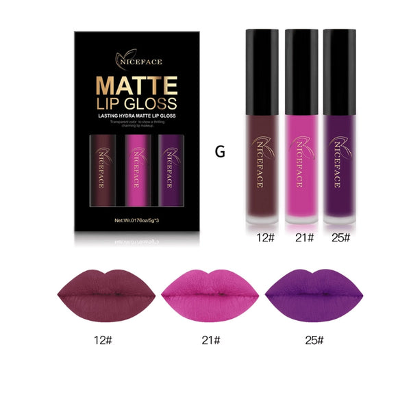 Nice Face lip-color group G with three purple and magenta lip examples