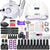 Nail art kit layout with a white electric nail drill, white dome lamp, gel bottles, and tools