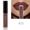 NICEFACE matte liquid lipstick shade 10 in chocolate brown beside a lip-color example