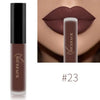 NICEFACE matte liquid lipstick shade 23 in deep brown beside a lip-color example
