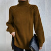 Turtleneck Pullover Sweater With Split Design | Fashionable Solid Color Long Sleeve Tops for Women