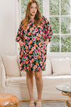 ODDI Full Size Floral Puff Sleeve Mini Dress