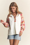 J.NNA Plaid Contrast Button Down Henley Top