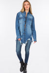 American Bazi Distressed Frayed Hem Denim Jacket