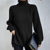 Turtleneck Pullover Sweater With Split Design | Fashionable Solid Color Long Sleeve Tops for Women