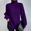 Turtleneck Pullover Sweater With Split Design | Fashionable Solid Color Long Sleeve Tops for Women