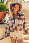 BiBi Brushed Plaid Crop Jacket with Pockets