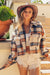 BiBi Brushed Plaid Crop Jacket with Pockets