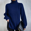 Turtleneck Pullover Sweater With Split Design | Fashionable Solid Color Long Sleeve Tops for Women