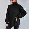 Turtleneck Pullover Sweater With Split Design | Fashionable Solid Color Long Sleeve Tops for Women