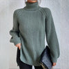 Turtleneck Pullover Sweater With Split Design | Fashionable Solid Color Long Sleeve Tops for Women