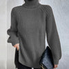 Turtleneck Pullover Sweater With Split Design | Fashionable Solid Color Long Sleeve Tops for Women